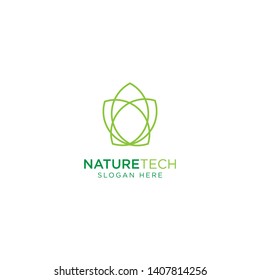Nature Technology Line Outline Monoline Logo Design Vector