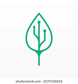 Concepto de diseño de logotipos de naturaleza y tecnología. Plantilla de logotipo de tecnología