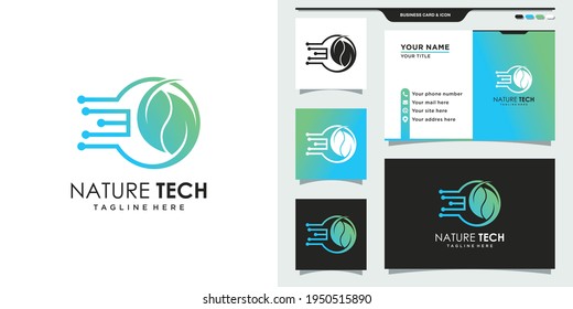 Nature technology logo with leaf and circle concept. Logo and business card design. Premium Vector