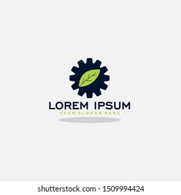 Nature technology logo, leaf and gear machine vector, Agriculture logo template icon, Green Eco Tech Logo Design. vector illustration eps10