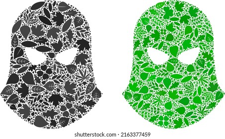 Nature terrorist balaklava icon composition of herbal leaves in green and natural color tones. Ecological environment vector template for terrorist balaklava icon.