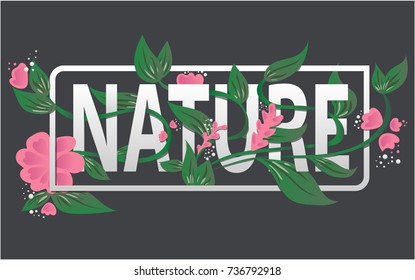 Nature Text , floral themed web banner design , background. Vector illustration. 