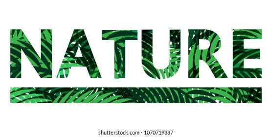 Nature text green leaves abstract vector design.