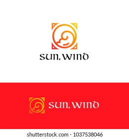 Nature theme asian style logo. Sun and wind line style symbol