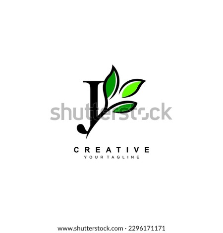 Nature theme letter J logo design with leaves vector. J nature. J leaf logo, suitable for nature business logos, nature ecology logo symbols, health logos, leaf logos, etc.