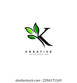 Nature theme letter K logo design with leaves vector. K nature. K leaf logo, suitable for nature business logos, nature ecology logo symbols, health logos, leaf logos, etc.