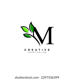 Nature theme letter M logo design with leaves vector. M nature. M leaf logo, suitable for nature business logos, nature ecology logo symbols, health logos, leaf logos, etc.