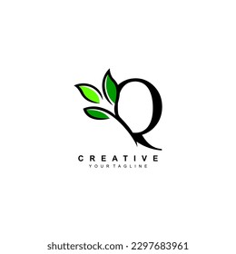 Nature theme letter Q logo design with leaves vector. Q nature. Q leaf logo, suitable for nature business logos, nature ecology logo symbols, health logos, leaf logos, etc.
