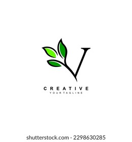 Nature theme letter V logo design with leaves vector. V nature. V leaf logo, suitable for nature business logos, nature ecology logo symbols, health logos, leaf logos, etc.