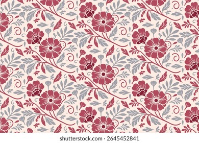 nature themed flower pattern in seamless layout with decorative leaves and hand drawn petals for fashion, fabric, and wrapping

