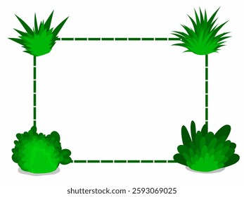 nature themed frame with a combination of broken lines. flower frame in vector isolated on white background. simple frame with flowers and leaves 