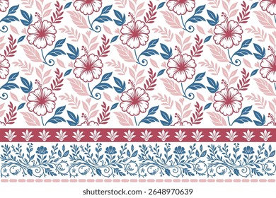 nature themed line floral seamless pattern with border using floral outlines and rose sketches crafted for contemporary fashion clothing and elegant bedsheet cover prints

