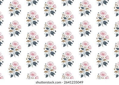 nature themed surface design with ornamental flower repetition.seamless botanical pattern for fabric backgrounds and seasonal prints


