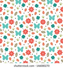 Nature themed vintage seamless pattern