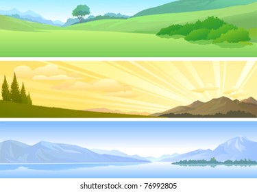   NATURE THEMES - LAKE ,SUNRISE AND GREEN-FIELD