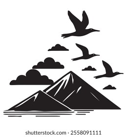 Nature Themes mountain silhouette vector style with a white background