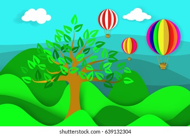 Nature of the top of mountain view with balloon/vector design
