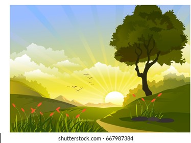 Nature trace and sun rice in vector