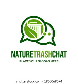 Nature trash chat vector logo template. This design use trash can and chat icon. Suitable or discuss, business and education