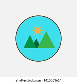 nature, travel, icon, mountains, sun, company logo, vector illustration epc 10