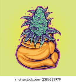 Nature treasure trove cannabis bud leaf sack vector illustrations for your work logo, merchandise t-shirt, stickers and label designs, poster, greeting cards advertising business company or brands