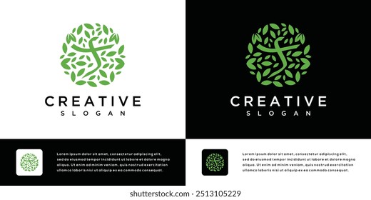 Ilustración de logotipo de diseño cruzado de árbol de la naturaleza	