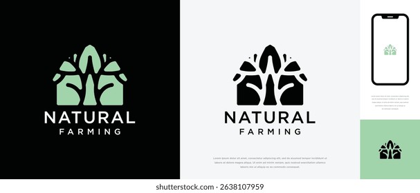 Nature tree farm house logo design. Nature leaf farm logo template. Farming and ranch logo symbol icon	
