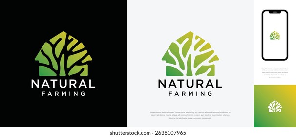 Nature tree farm house logo design. Nature leaf farm logo template. Farming and ranch logo symbol icon	
