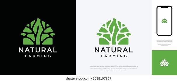 Nature tree farm house logo design. Nature leaf farm logo template. Farming and ranch logo symbol icon	