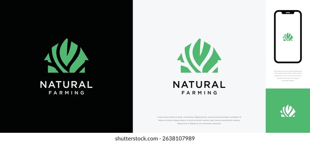 Nature tree farm house logo design. Nature leaf farm logo template. Farming and ranch logo symbol icon	