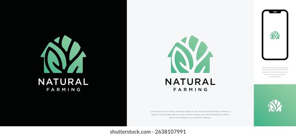 Nature tree farm house logo design. Nature leaf farm logo template. Farming and ranch logo symbol icon	
