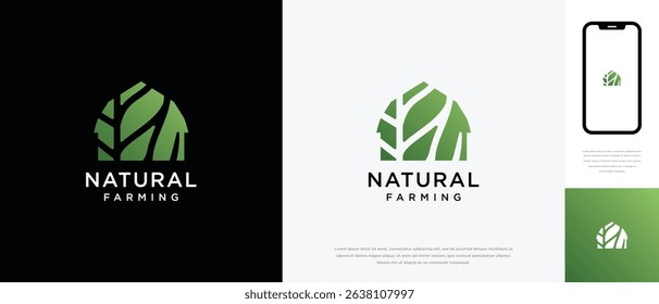 Nature tree farm house logo design. Nature leaf farm logo template. Farming and ranch logo symbol icon	