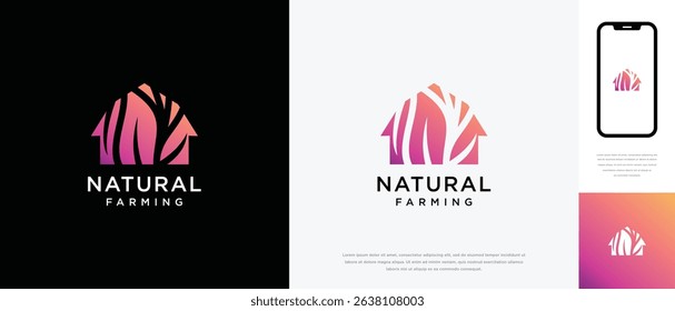 Nature tree farm house logo design. Nature leaf farm logo template. Farming and ranch logo symbol icon	