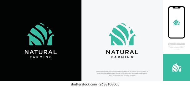 Nature tree farm house logo design. Nature leaf farm logo template. Farming and ranch logo symbol icon	