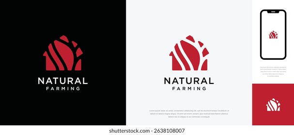 Nature tree farm house logo design. Nature leaf farm logo template. Farming and ranch logo symbol icon	