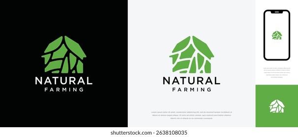 Nature tree farm house logo design. Nature leaf farm logo template. Farming and ranch logo symbol icon	