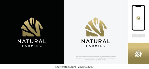 Nature tree farm house logo design. Nature leaf farm logo template. Farming and ranch logo symbol icon	
