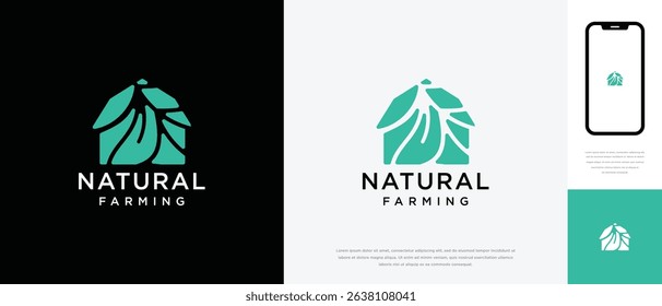 Nature tree farm house logo design. Nature leaf farm logo template. Farming and ranch logo symbol icon	