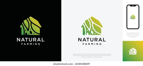 Nature tree farm house logo design. Nature leaf farm logo template. Farming and ranch logo symbol icon	