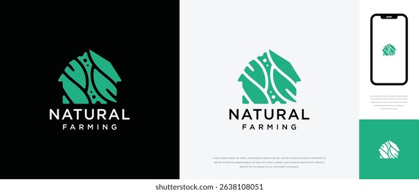 Nature tree farm house logo design. Nature leaf farm logo template. Farming and ranch logo symbol icon	