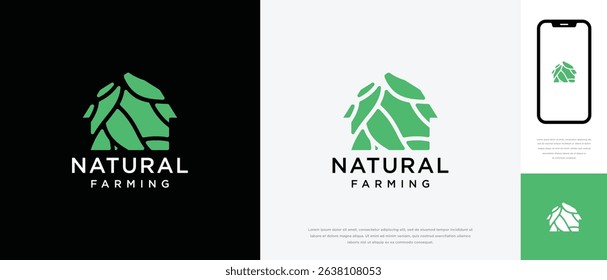 Nature tree farm house logo design. Nature leaf farm logo template. Farming and ranch logo symbol icon	