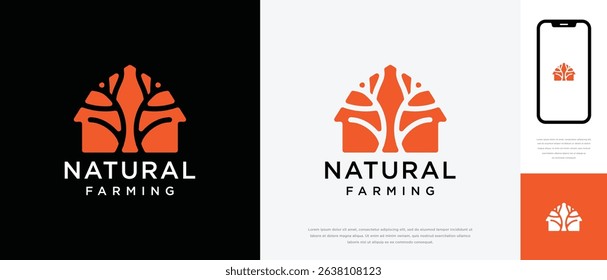 Nature tree farm house logo design. Nature leaf farm logo template. Farming and ranch logo symbol icon	