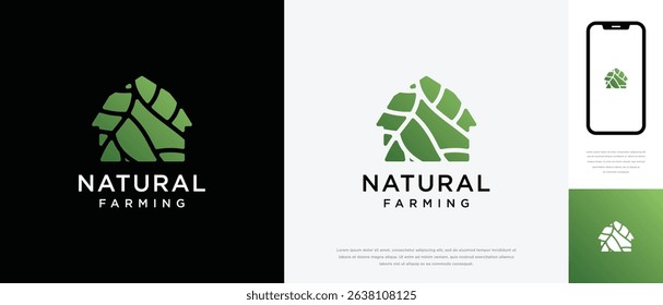 Nature tree farm house logo design. Nature leaf farm logo template. Farming and ranch logo symbol icon	