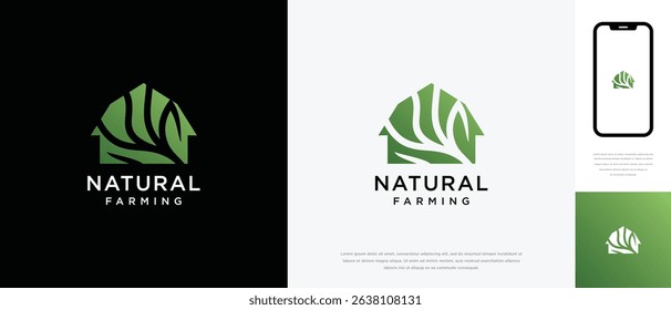Nature tree farm house logo design. Nature leaf farm logo template. Farming and ranch logo symbol icon	