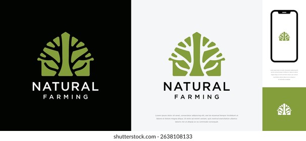 Nature tree farm house logo design. Nature leaf farm logo template. Farming and ranch logo symbol icon	