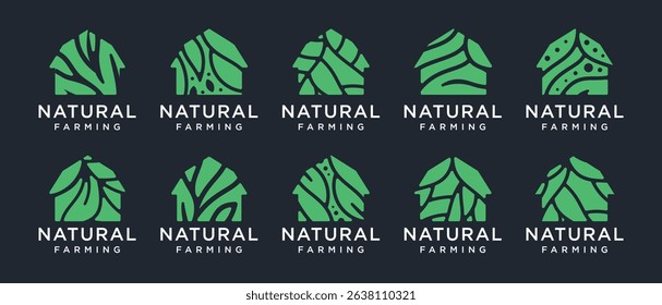 Nature tree farm house logo design collection. Nature leaf farm logo template. Farm and ranch logo symbol icon	