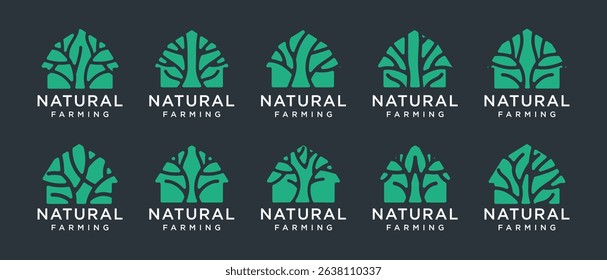 Nature tree farm house logo design collection. Nature leaf farm logo template. Farm and ranch logo symbol icon	