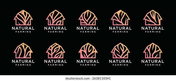 Nature tree farm house logo design collection. Nature leaf farm logo template. Farm and ranch logo symbol icon	
