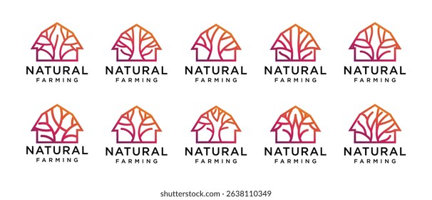 Nature tree farm house logo design collection. Nature leaf farm logo template. Farm and ranch logo symbol icon	