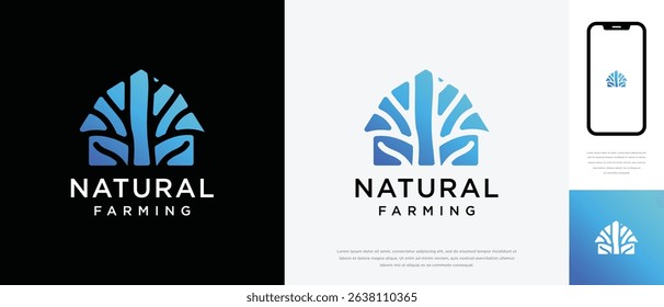 Nature tree farm house logo design. Nature leaf farm logo template. Farming and ranch logo symbol icon	